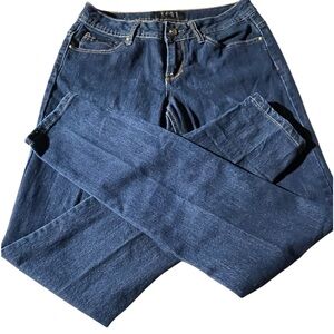 ROCAWEAR DENIM‎ JEANS GIRLS JR SZ 11 TALL DARK WASH Y2K YELLOW R BACK POCKET